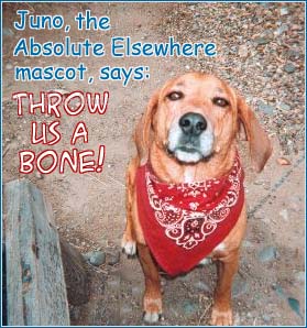 Juno, the Absolute Elsewhere mascot, says: Throw us a bone!